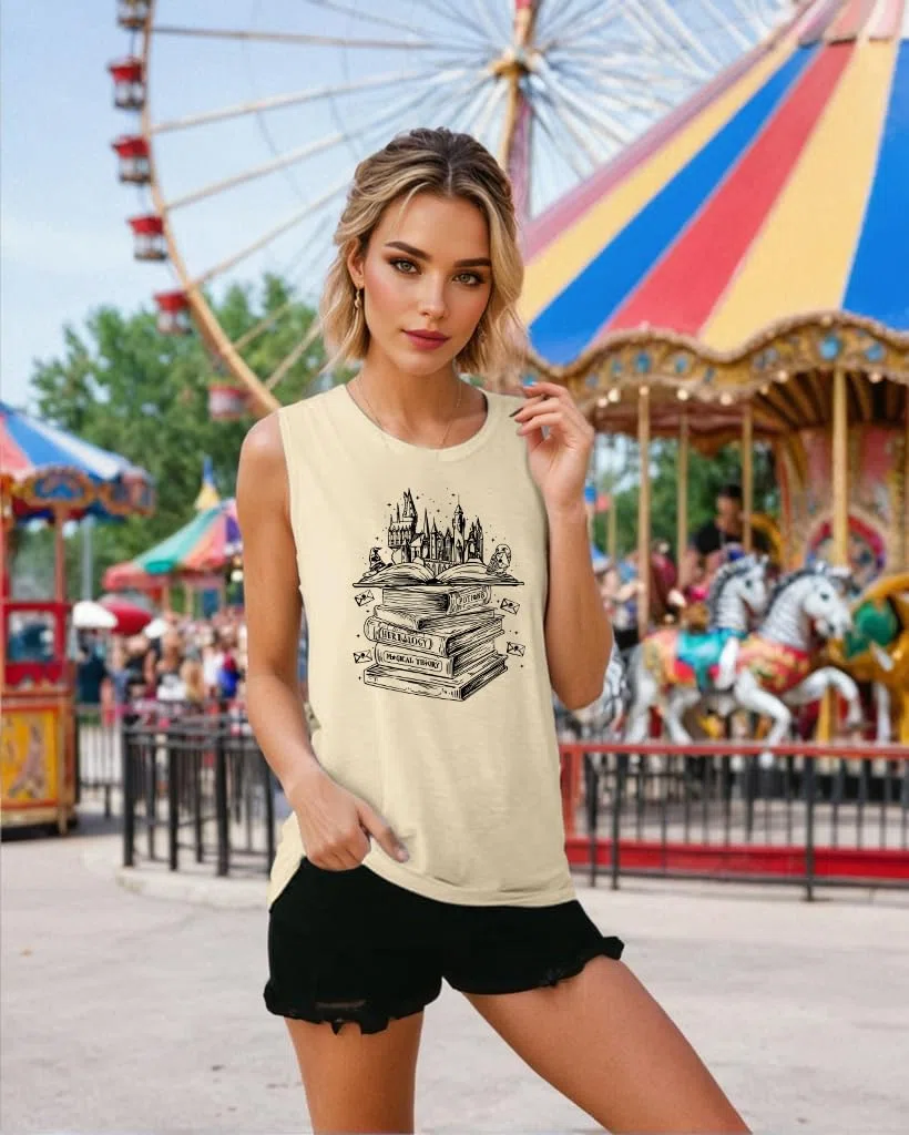 Tewmeu Flourish and Blotts - Camisetas sin mangas con diseño de libro para mujer, ropa de disfraz mágico de mago