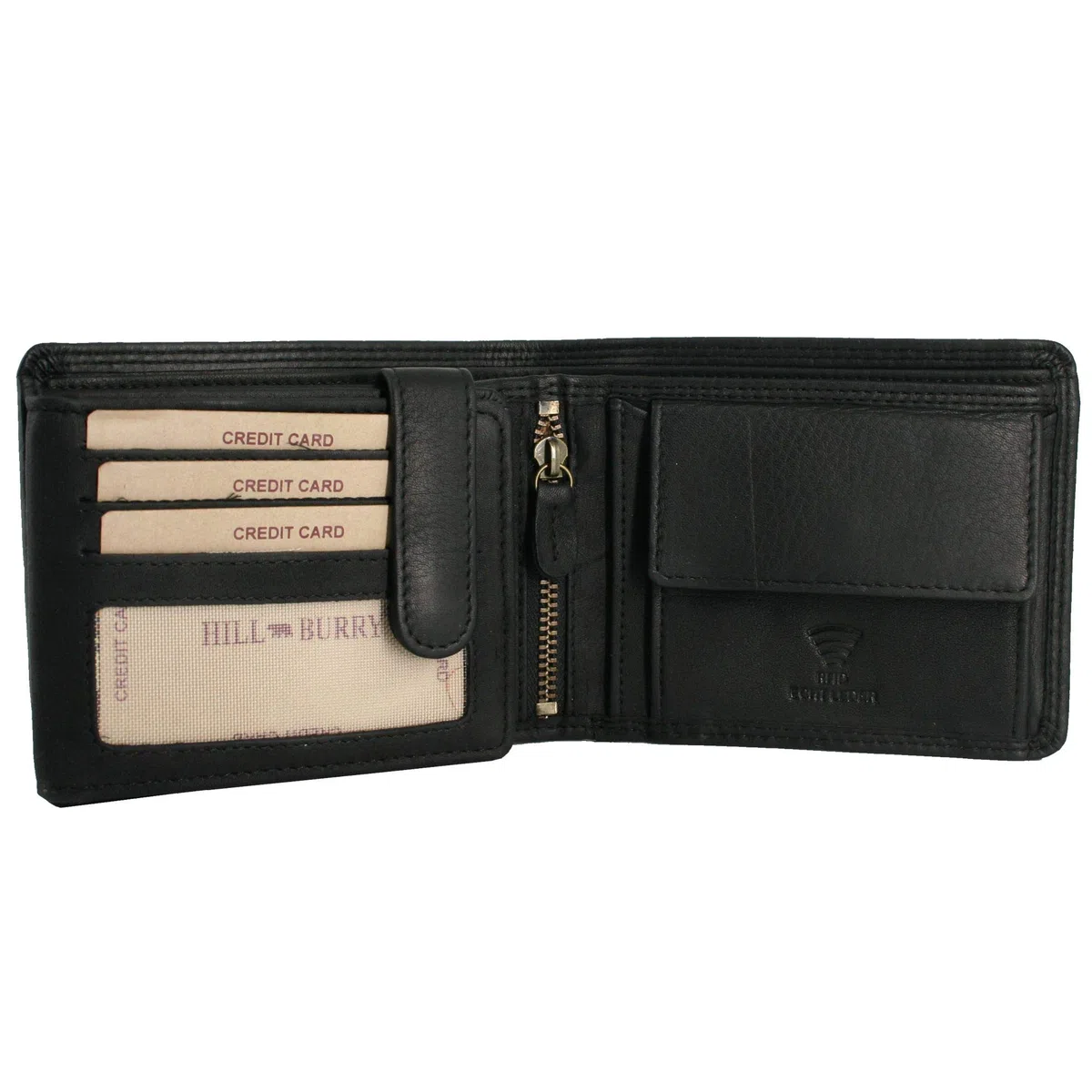 Cartera de piel para hombre y hombre, con protección RFID, con compartimento para monedas y relieve, monedero de piel auténtica (marrón vertical, moto, Harley Davidson), Negro , Querformat
