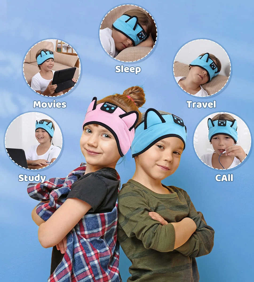 KIDSBAND Auriculares Bluetooth para niños con Diadema Ajustable, Auriculares inalámbricos para Dormir para niños con reproducción con Cable Jack de 3,5 mm para Adolescentes, niños, niñas