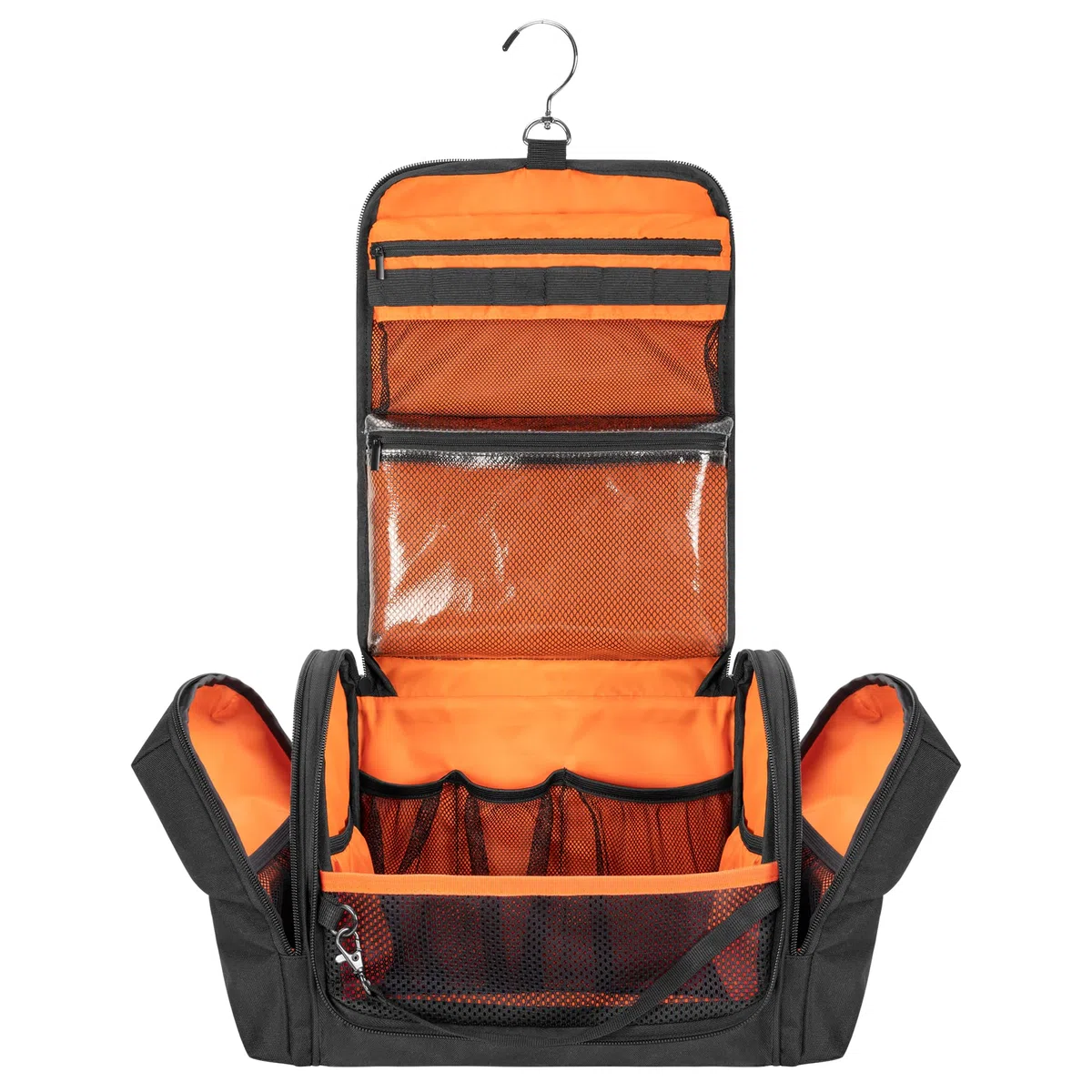 Neceser táctico de viaje para hombres, kit de aseo colgante, bolsa de higiene, organizador de ducha con gancho para artículos de tocador y cuidado del afeitado (bolsa vacía), Negro