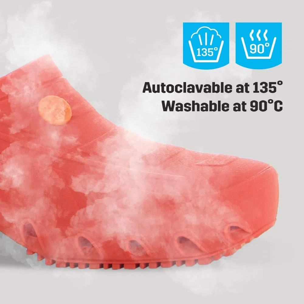 Oxypas Zapatos de Trabajo para Mujer - Antiestáticos y Antideslizantes Zapatos de Seguridad para Hombre, Zuecos Ligeros para Uso en Medicina, Cuidado y Gastro, Antibacteriano, oxyclog, Rojo, Talla