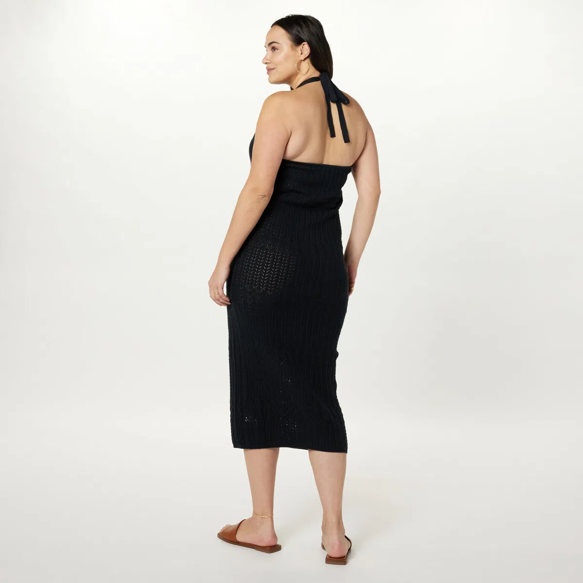 The Drop Vestido midi Jayla para mujer, en croché, con tirantes