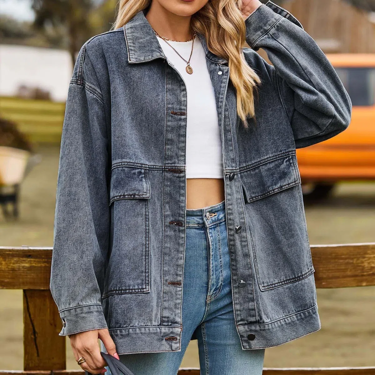 Genérico Sobrecamisa Vaquera Mujer,Chaqueta Vaquera De Moda Para Mujer Con Bolsillos Grandes Y DiseñO Con Capucha