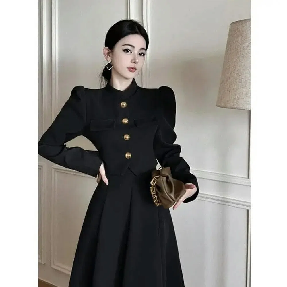 QXWD - Elegante conjunto de falda larga para mujer, a la moda, vintage, oficina, elegante, formal, casual, delgado, traje de noche de dos piezas