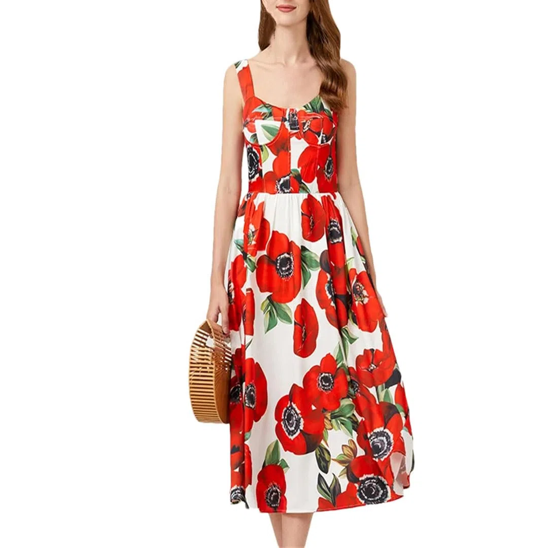 LNNSHX Mujer Verano Estampado Floral Vacaciones Midi Vestido Largo Correas Elástico Sin Espalda