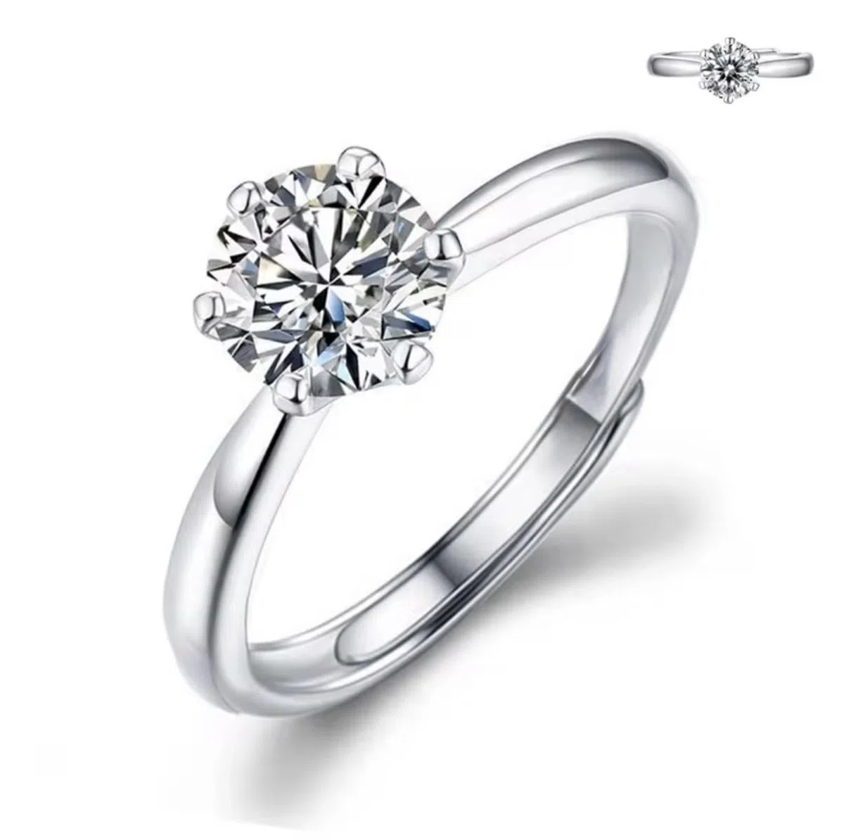 Anillo Solitario de acero inoxidable con Cristal Redondo, Ajustable, Estilo Clásico, para Compromiso o Boda