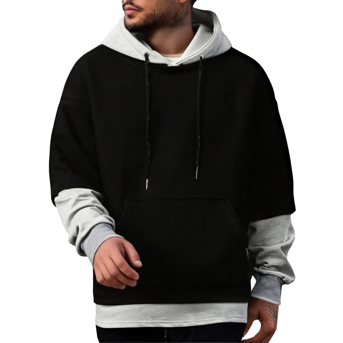 Sudaderas con Capucha Corta Sudadera Oversize Estilo Patchwork para Hombre, Nueva Otoño Juveniles (Black, L) Camisas Manga Larga Hombre Chaqueta Entretiempo Ropa Gym Ciclismo Oversized
