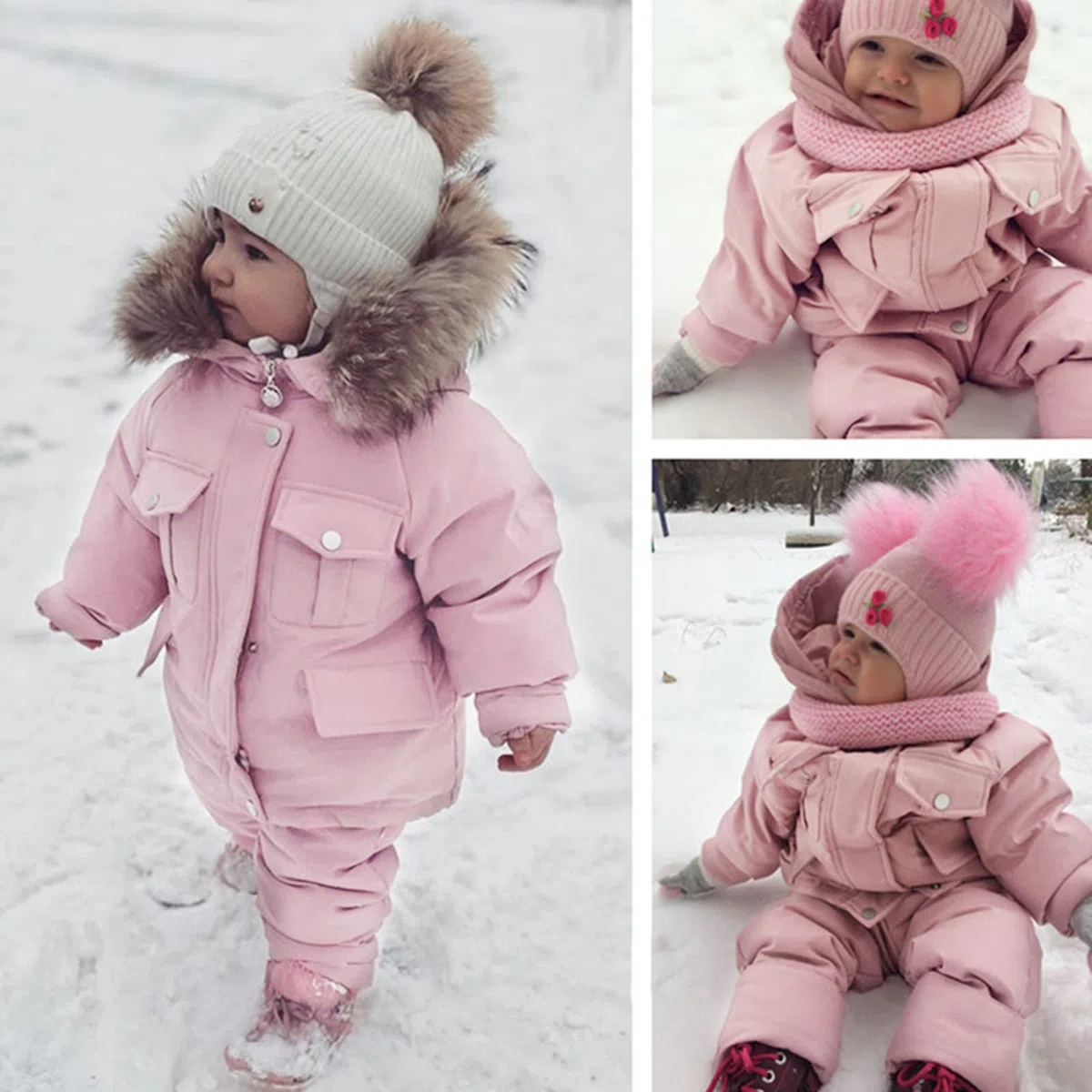 GNGR Bebé Niños Niños Invierno Grueso Abrigo Cálido con Capucha Paraks Mono Mono Pantalones Set Traje de Nieve Hombre Abrigo Corto, Rosa., 18- 24 Meses