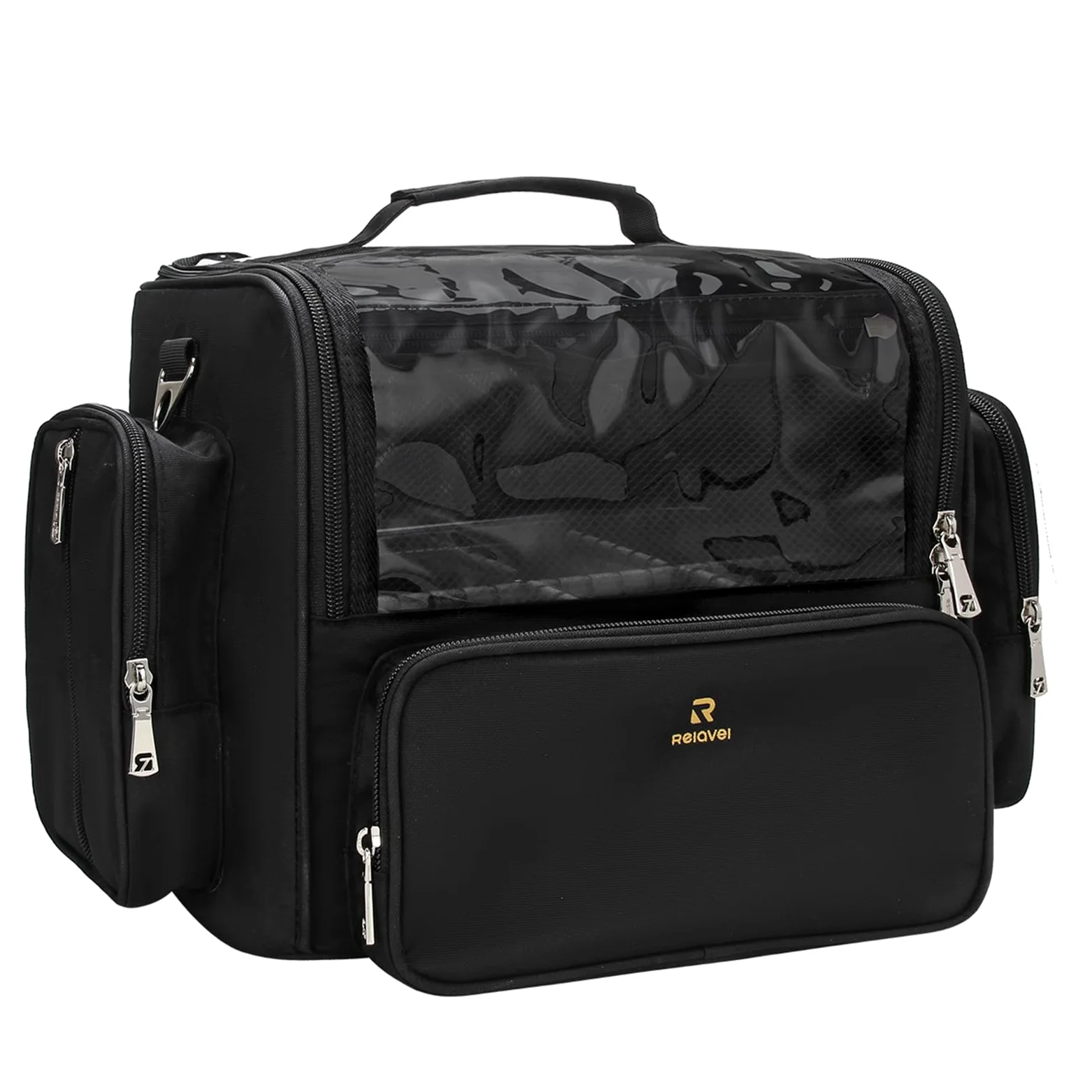 Relavel Bolsa para Pinceles de Maquillaje - Estuche Negro de Gran Capacidad - Bolsa Cosmética de Viaje y Organizador con Divisores Ajustables
