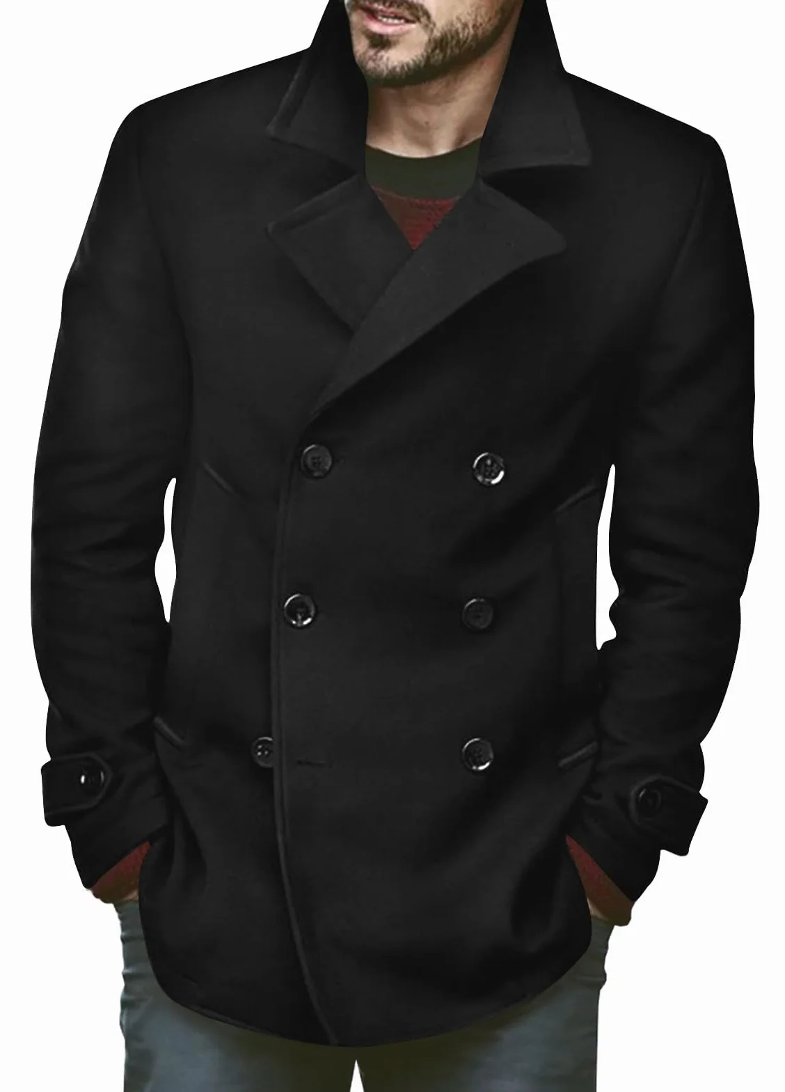 Runcati Abrigo clásico de doble botonadura para hombre Slim Fit Gabardina Casual Chaqueta larga de invierno cálido ropa de negocios
