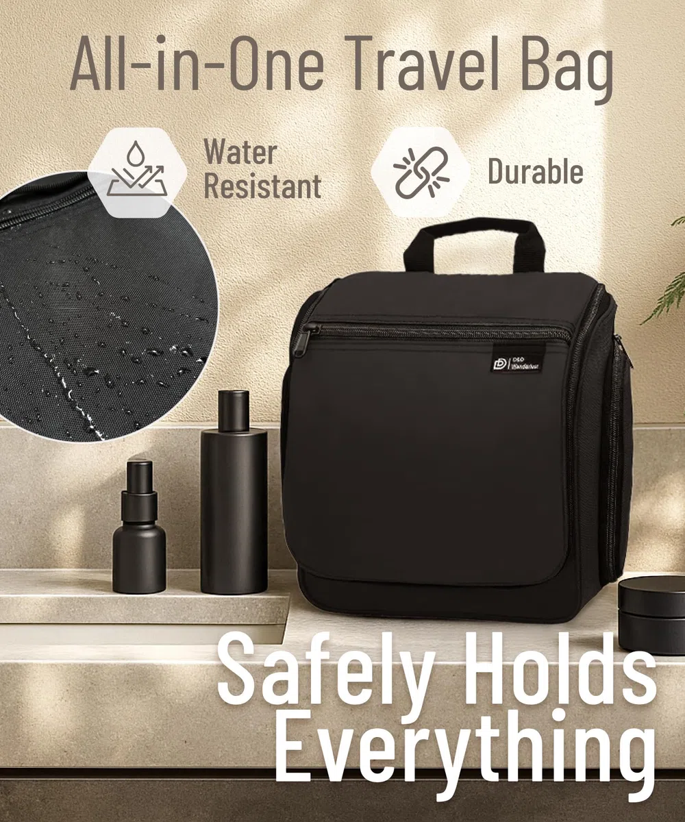 D&D Bolsa De Baño De Viaje Para Colgar Hombre/Mujer Gran Almacenamiento Cosméticos, Maquillaje, Artículos De Inodoro, 19 Compartimentos De Cremallera YKK, Gancho Giratorio Metal XXL, Nylon Impermeable