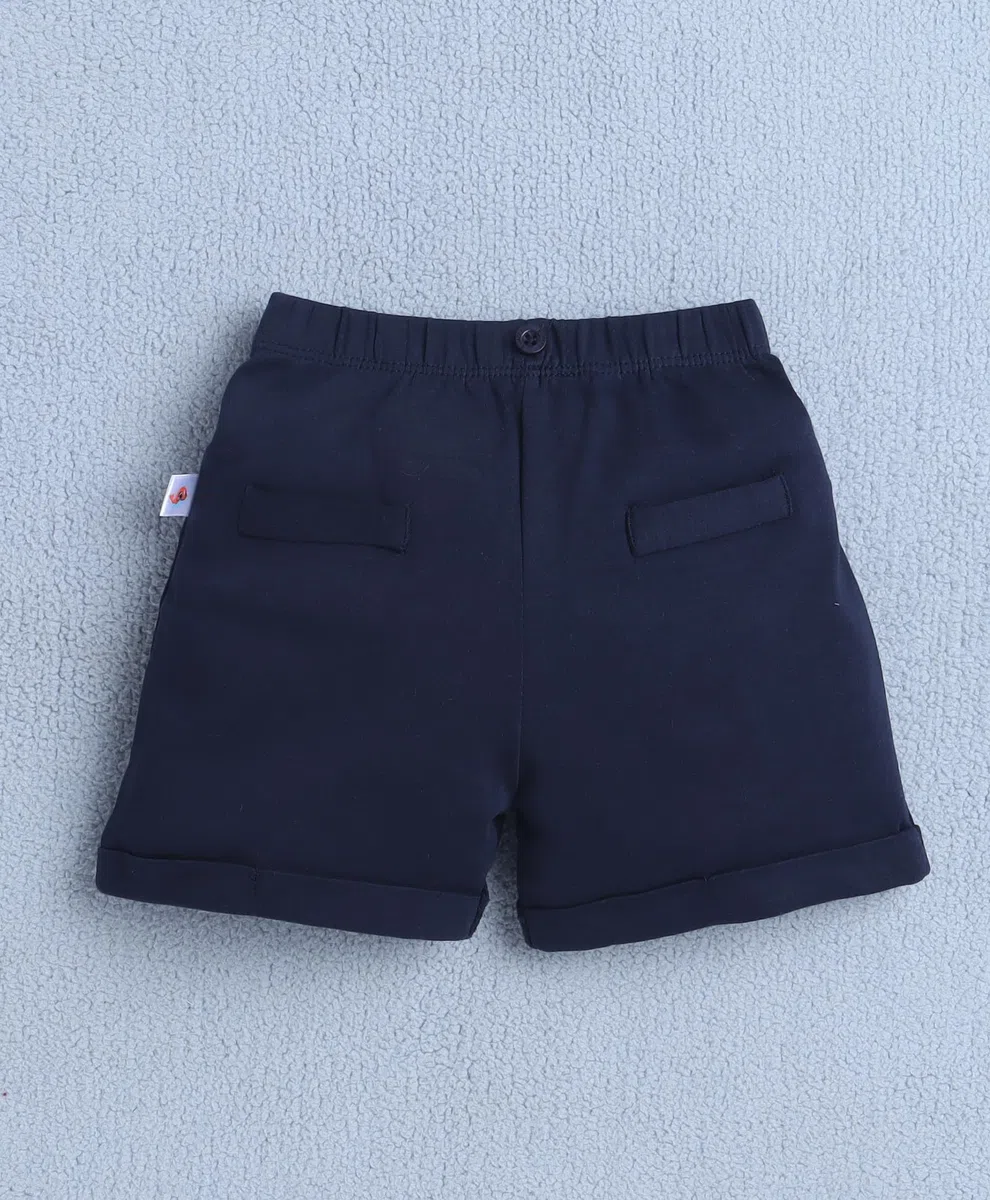 BUMZEE Conjunto de camisa y pantalón corto de algodón para niños, corte regular, media manga, cuello, cuello, camiseta de algodón y pantalones cortos con lazo, tirantes y gorra