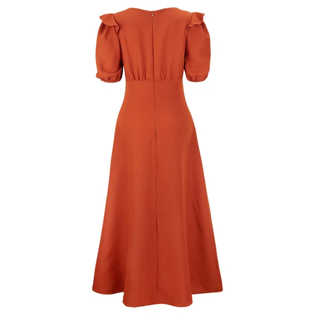 Vestido de oficina para mujer, cuello redondo, manga abombada, de verano, de cintura alta, ajustado, para fiesta