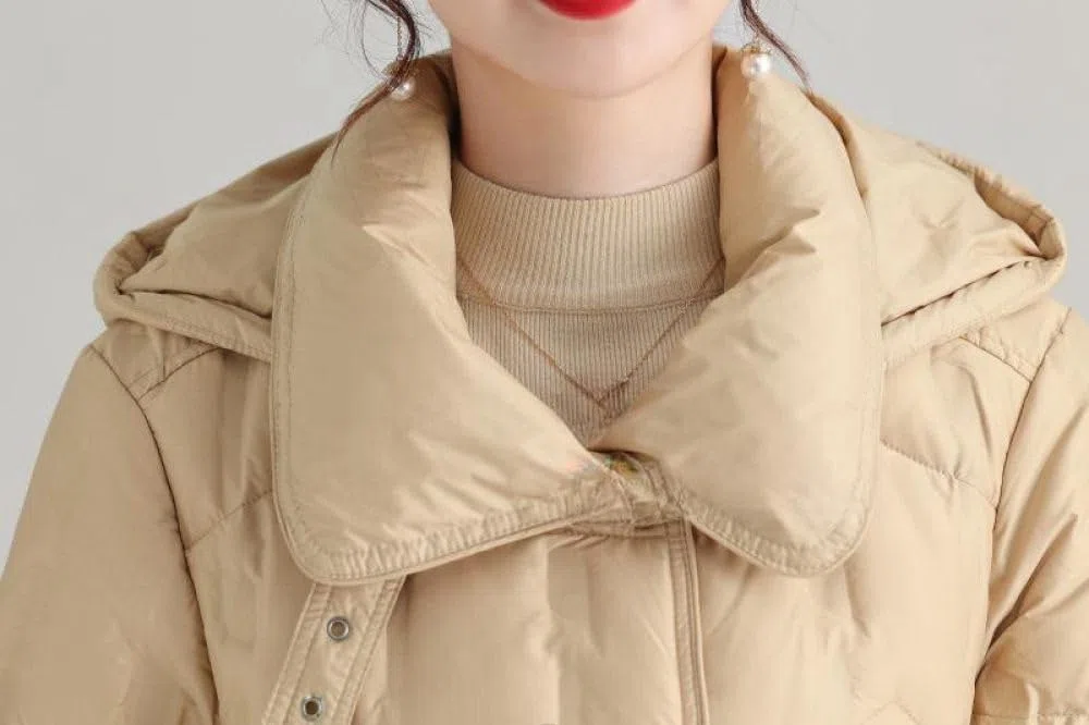 BrOleo Abrigo De Plumas con Capucha para Mujer Chaqueta Larga De Invierno,Chaqueta De Plumas Ligera con Cinturón Abrigo con Capucha Ropa De Abrigo Repelente Al Viento Regalos para Caminar Al Aire Li