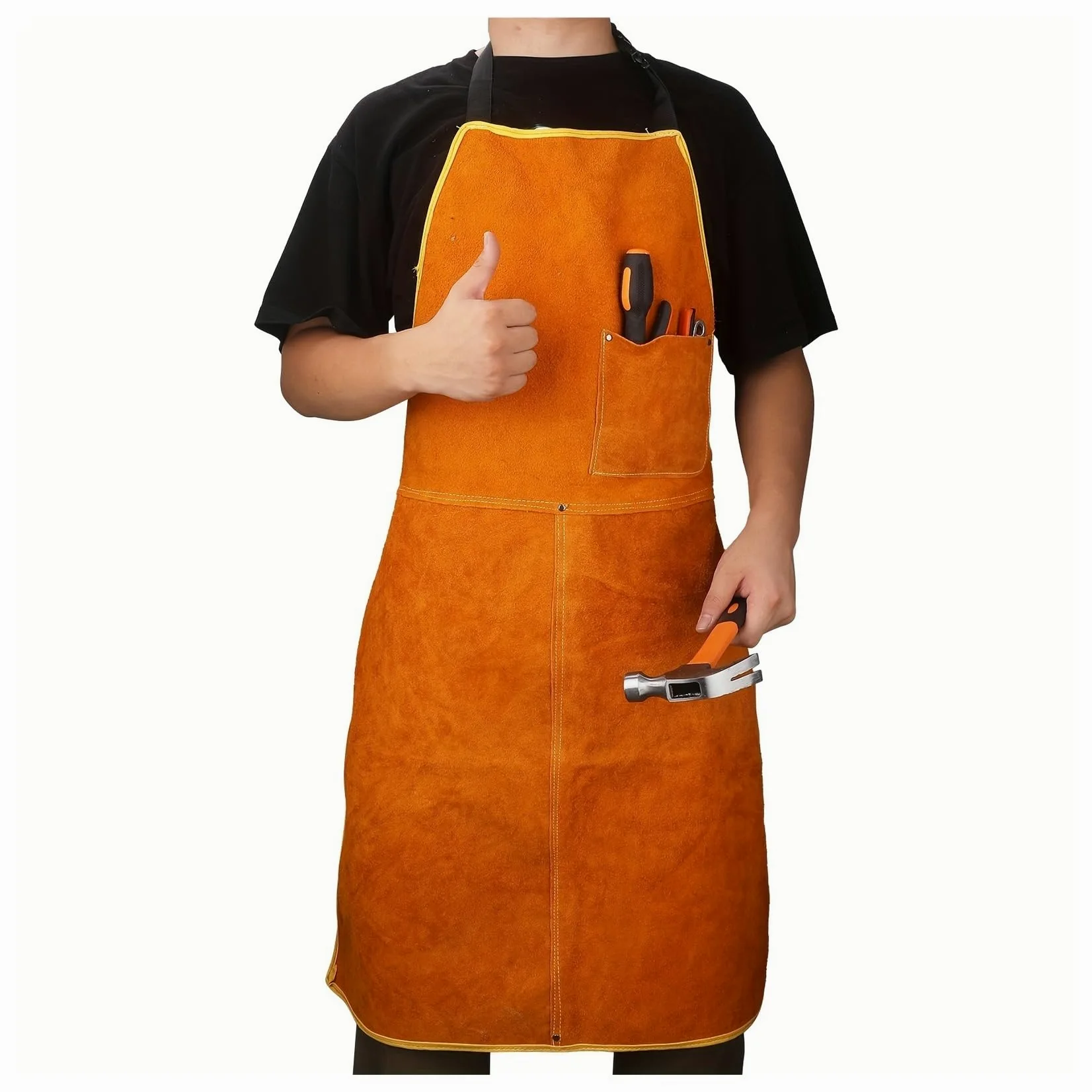 Delantal de soldadura de PU resistente, ajustable, resistente al fuego, marrón