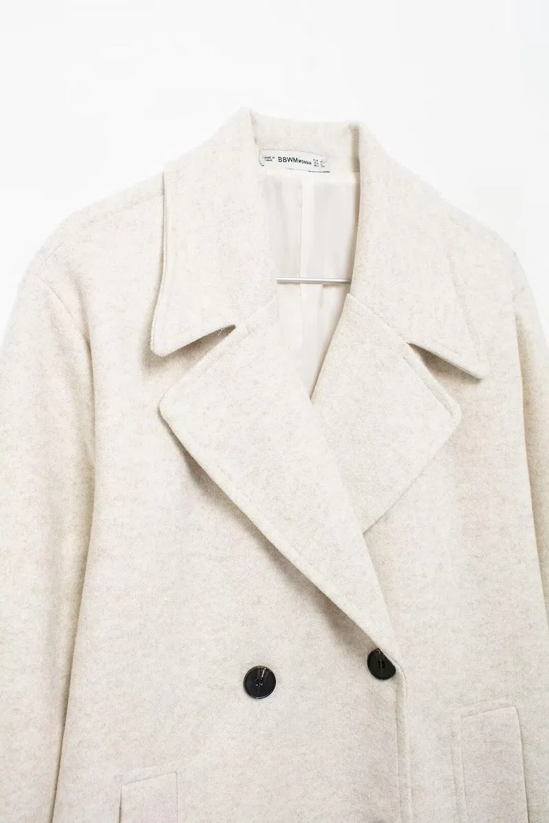 Rebeca De Punto Mujer,Gabardina Larga Cruzada con Solapa De Invierno para Mujer, Beige, Mangas Largas, Solapas con Muescas, Corte Holgado, Chaquetas Cortavientos, Prendas De Vestir Exterio