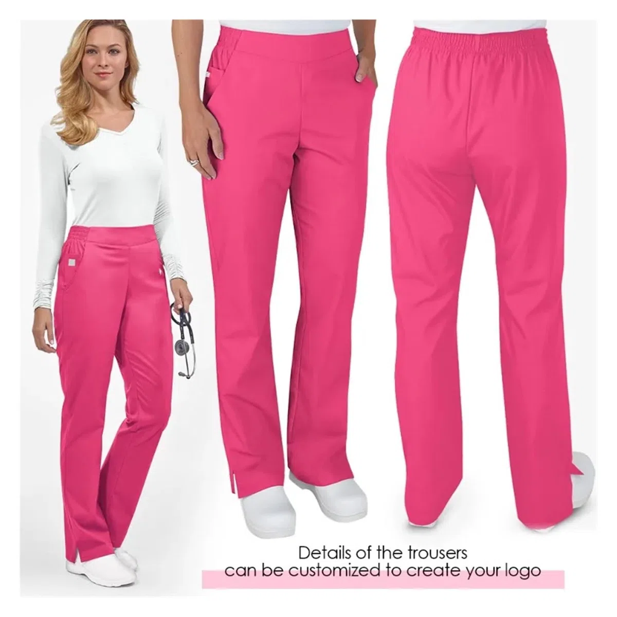 Uniforme Enfermera Conjunto de Uniforme Enfermera con Cuello en V y Manga Larga for salón Belleza, Cuidado la Piel, SPA, médico Lavado Manos elástico(Color2,M)