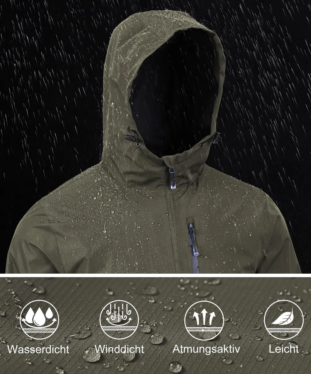 Huayuzh Chubasquero para hombre, impermeable, ligero, para camping, senderismo, transpirable, plegable, chaqueta softshell con capucha