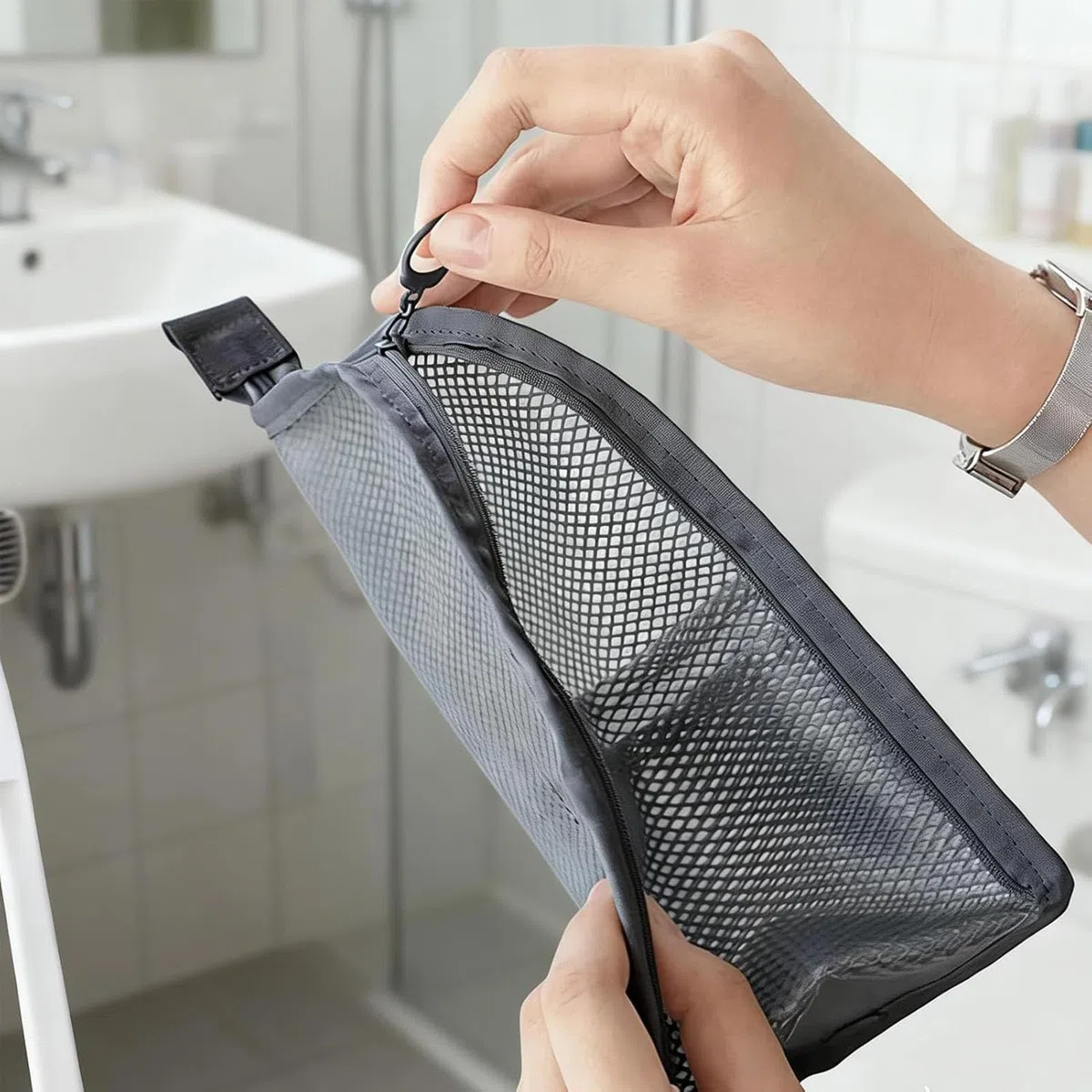 Neceser de pie portátil de malla EVA, organizador de cosméticos independiente, impermeable, plegable, transparente, para viajes, almacenamiento de cepillos de dientes de baño