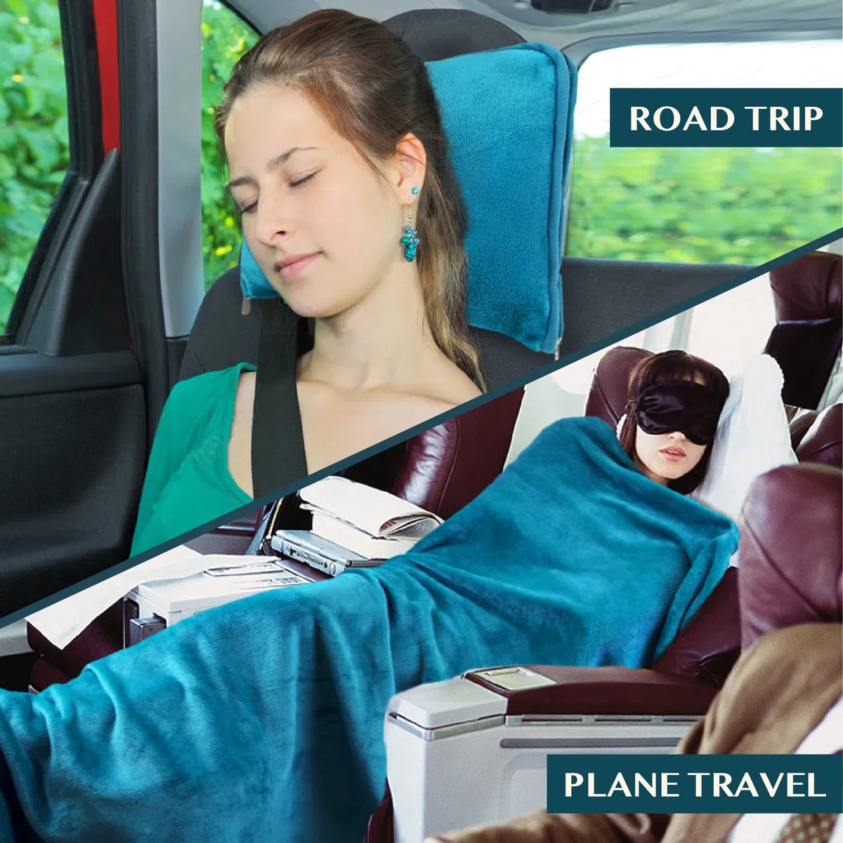 PAVILIA Almohada de Viaje, Suave Manta de avión 2 en 1, Manta de avión compacta, Plegable, Almohada de Coche Esencial para Vuelo, Accesorios de Regalo para viajeros, Correa de Mochila de Equipaje, 60