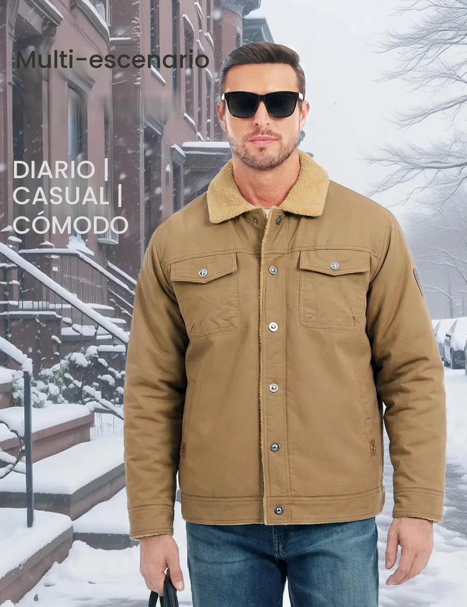 MAGCOMSEN Chaquetas de camionero para hombre, abrigo casual de invierno, chaquetas tipo cargo de algodón cálido con 5 bolsillos