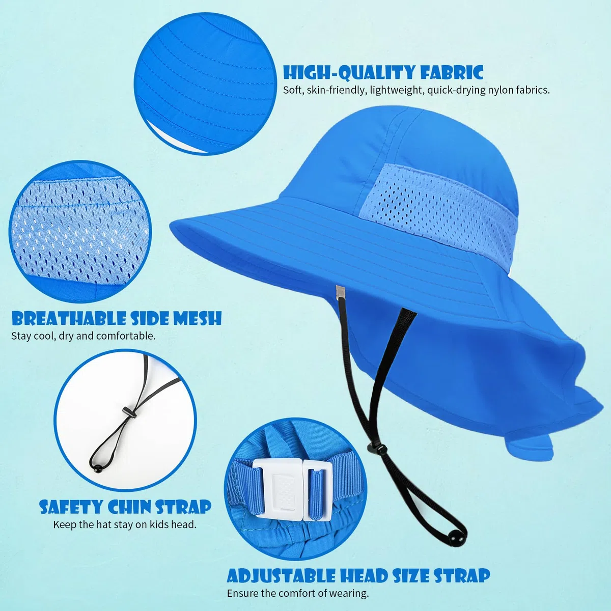 Sombrero de sol para bebés y niños pequeños, de verano, UPF 50+ para niños y niñas, sombreros de playa ajustables con ala ancha de 1 a 7 años