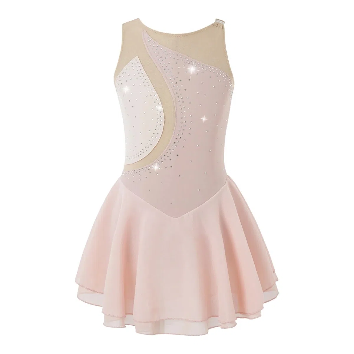 Medias Patinaje Artistico Niña Vestido de patinaje sobre hielo for niñas, vestido de Ballet sin mangas con empalme de malla con diamantes de imitación, trajes de actuación de leotardo de gimnasia(Pink