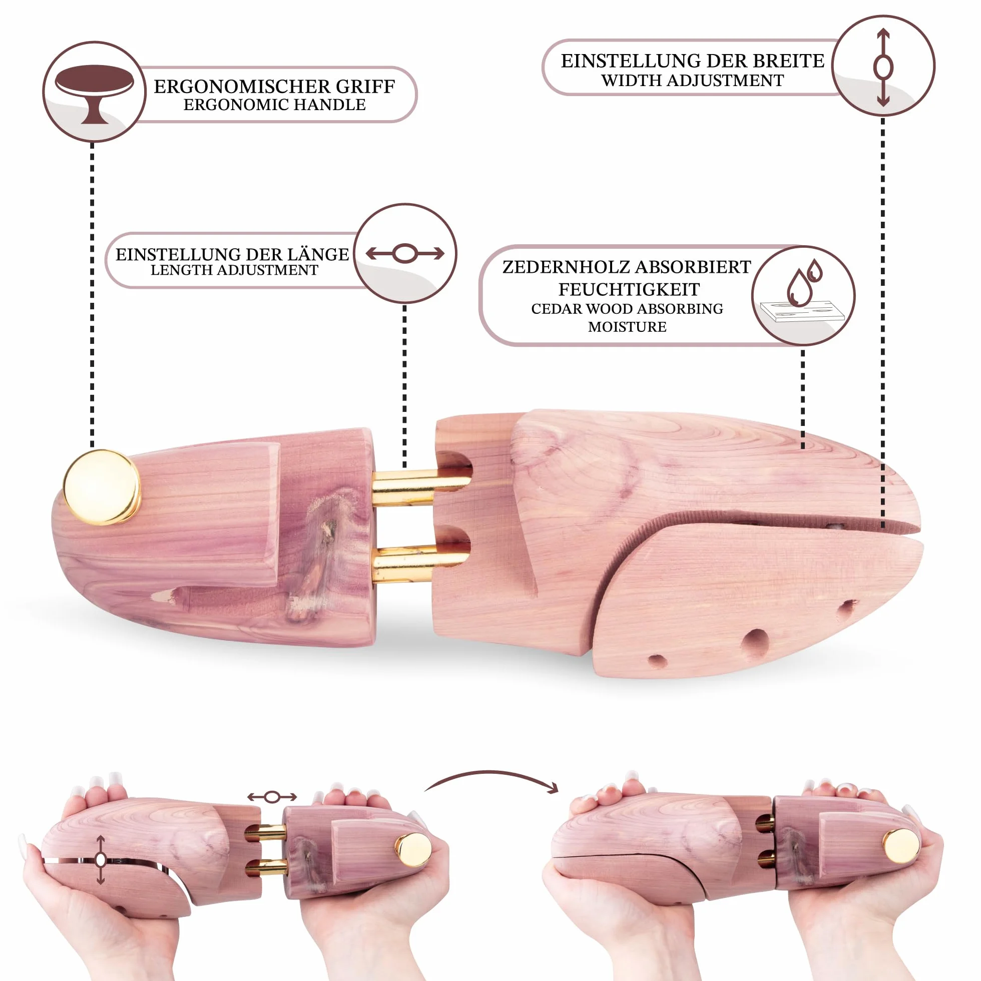 SULPO Zapatero de madera de cedro para zapatos, para evitar arrugas y deformaciones, beige, 35-36