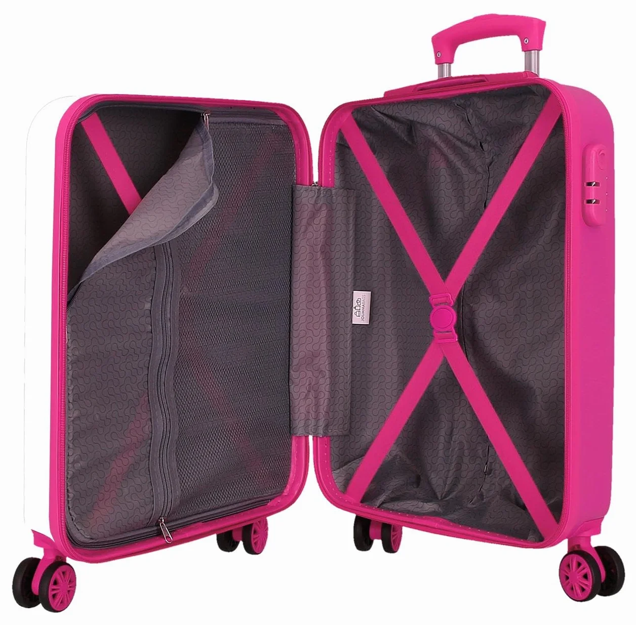 Disney Adorable Stitch, Maleta Infantil tamaño de Cabina, Equipaje para Niños Niñas, Happy, Maleta Cabina Fabricada en ABS,Rosa, 55 cm, 34L, Ruedas Dobles, Cierre de combinación Lateral. Joumma Bags