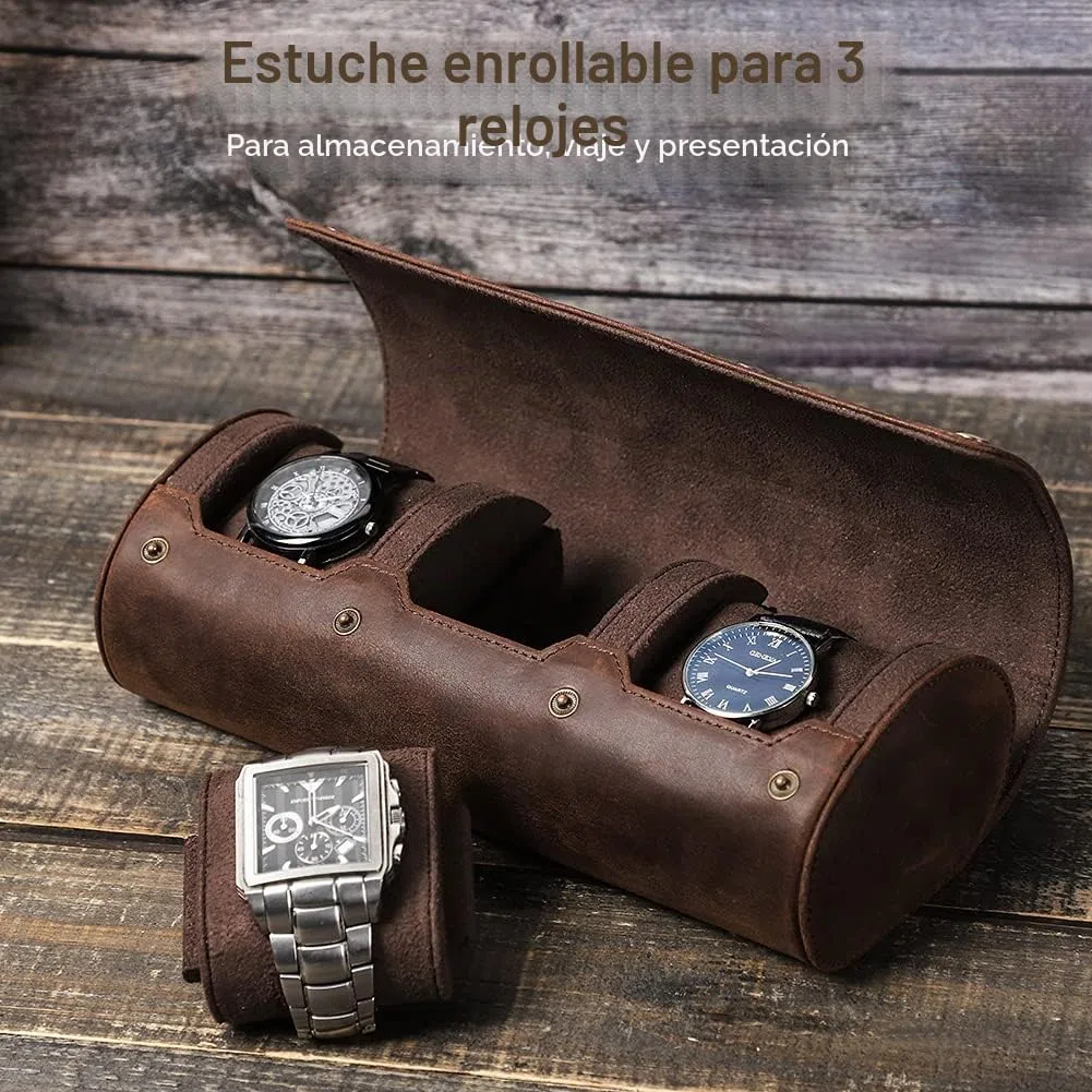 CONTACT'S FAMILY Caja de Almacenamiento de Relojes de Cuero, Organizador de Relojes para Hombres y Mujeres (3 Ranura, Café)
