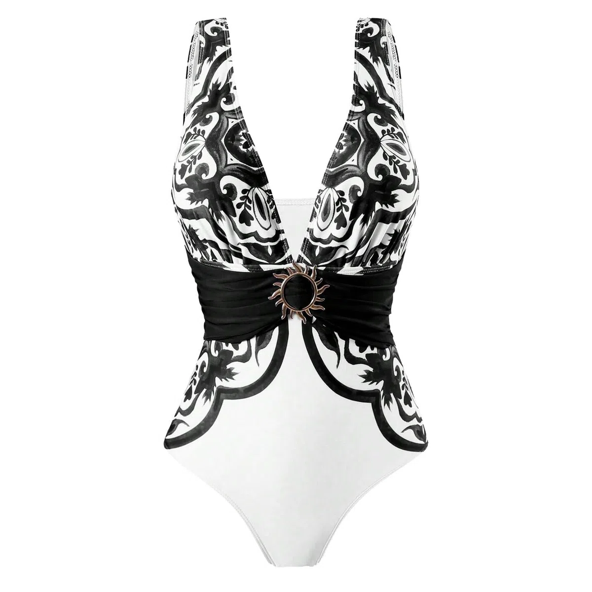 Traje de baño de Verano para Mujer con Cuello Cuadrado y Estampado Floral, cómodo y elástico.#A