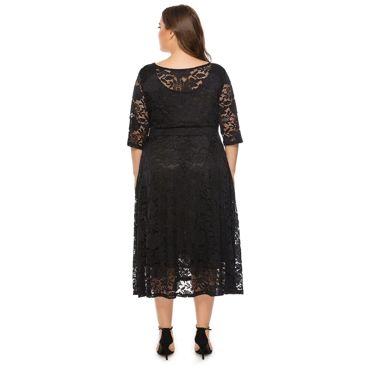 Odizli Vestido elegante de encaje para mujer, manga 3/4, vestido de noche, tallas grandes