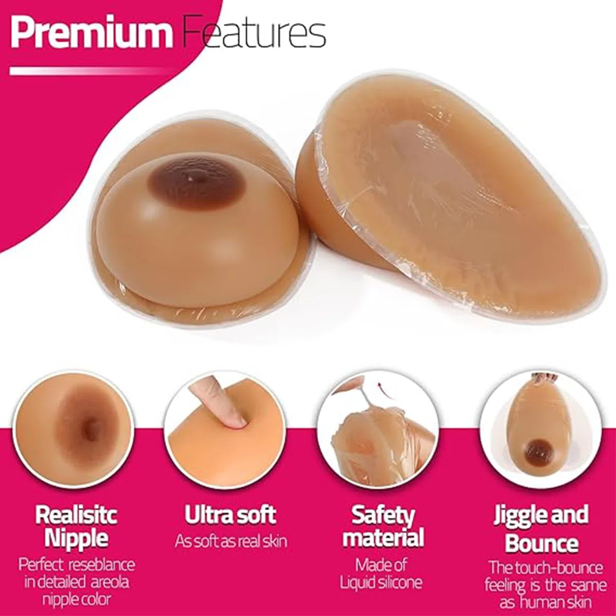 Formas de Senos de Silicona con Forma de Cola Larga/Pechos Falsos autoadhesivos para travestis, mastectomía transgénero y Cosplay/Pechos protésicos,Suntan,EE|Cup (1600g/Pair)