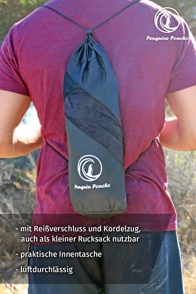 Poncho surfero con capucha, riñonera y bolsa de transporte; sirve como toalla, ayuda para cambiar de ropa y albornoz; talla única para hombre y mujer