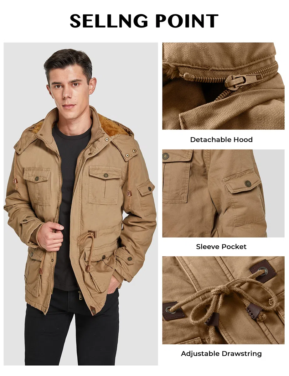 WenVen Abrigos Cálido Invierno Chaqueta Entretiempo Parka Militar Hombre | Capucha Gruesa Extraíble,Forro Gruesa,Rompevientos,Cálida,Rompevientos Ligero,Exteriores,Exterior,Senderismo,uso Diario