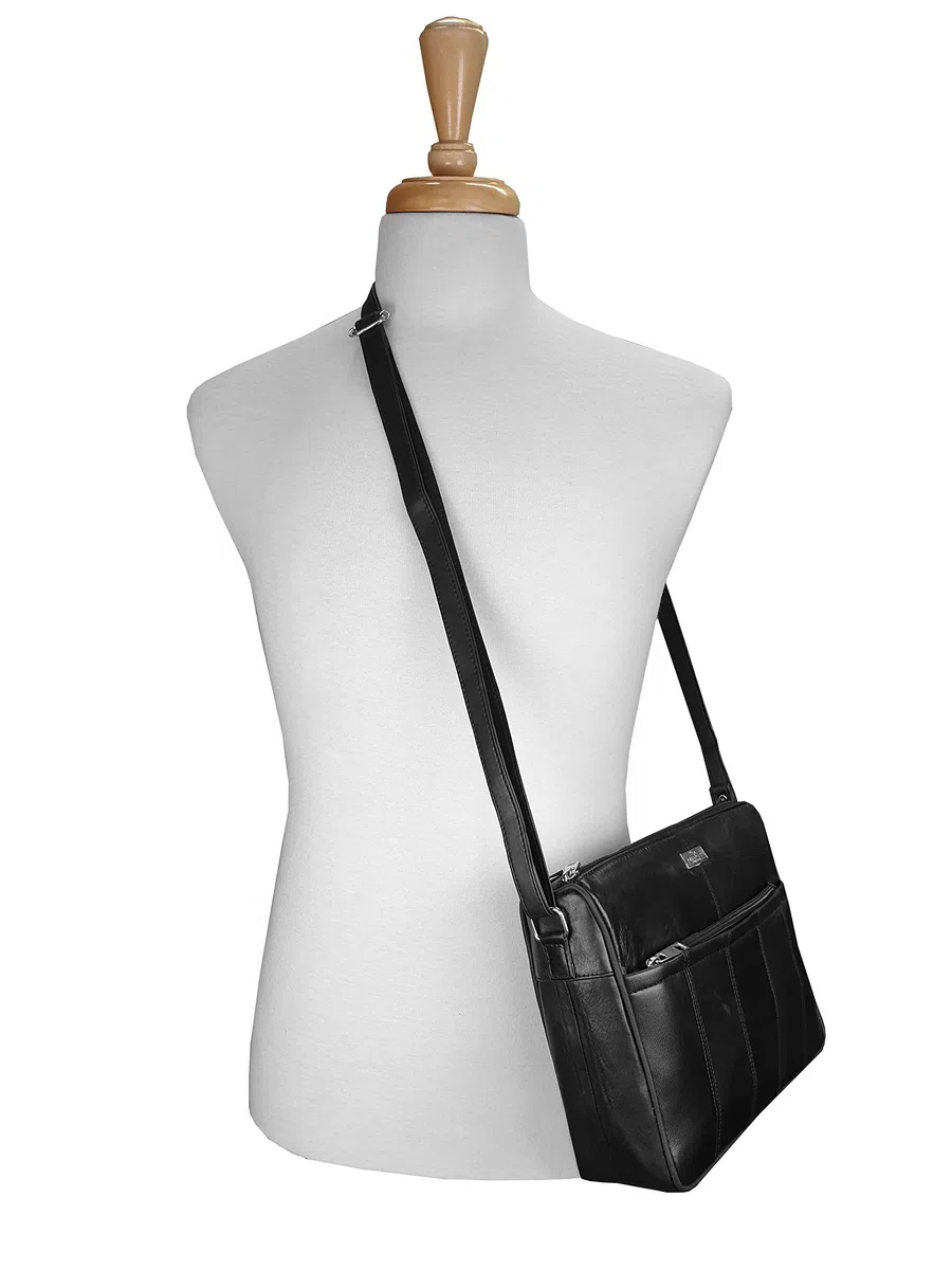 Quenchy London Bolso Bandolera de Piel Auténtica para Mujer, Bolso de Mano de Cuero con 4 Compartimentos con Cremallera, Bolso de Hombro Tamaño Pequeño/Mediano QL171M