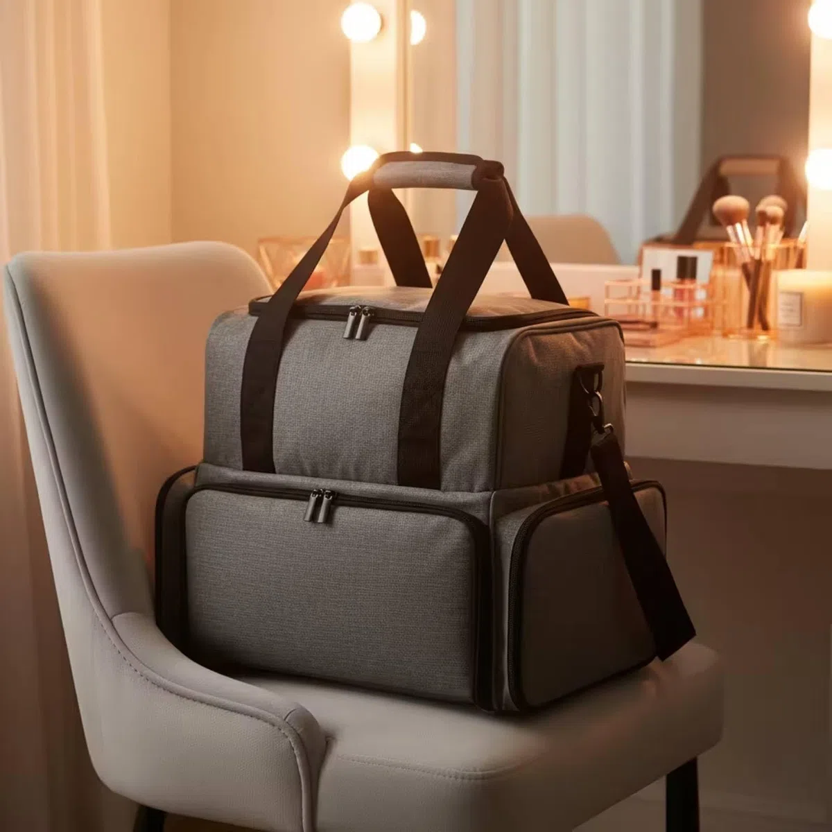 Neceser Maquillaje con Compartimentos con Múltiples es Organizador Cosméticos Correa Gran Capacidad Neceser Asa para Viajeros, Viajes, Array, Morado