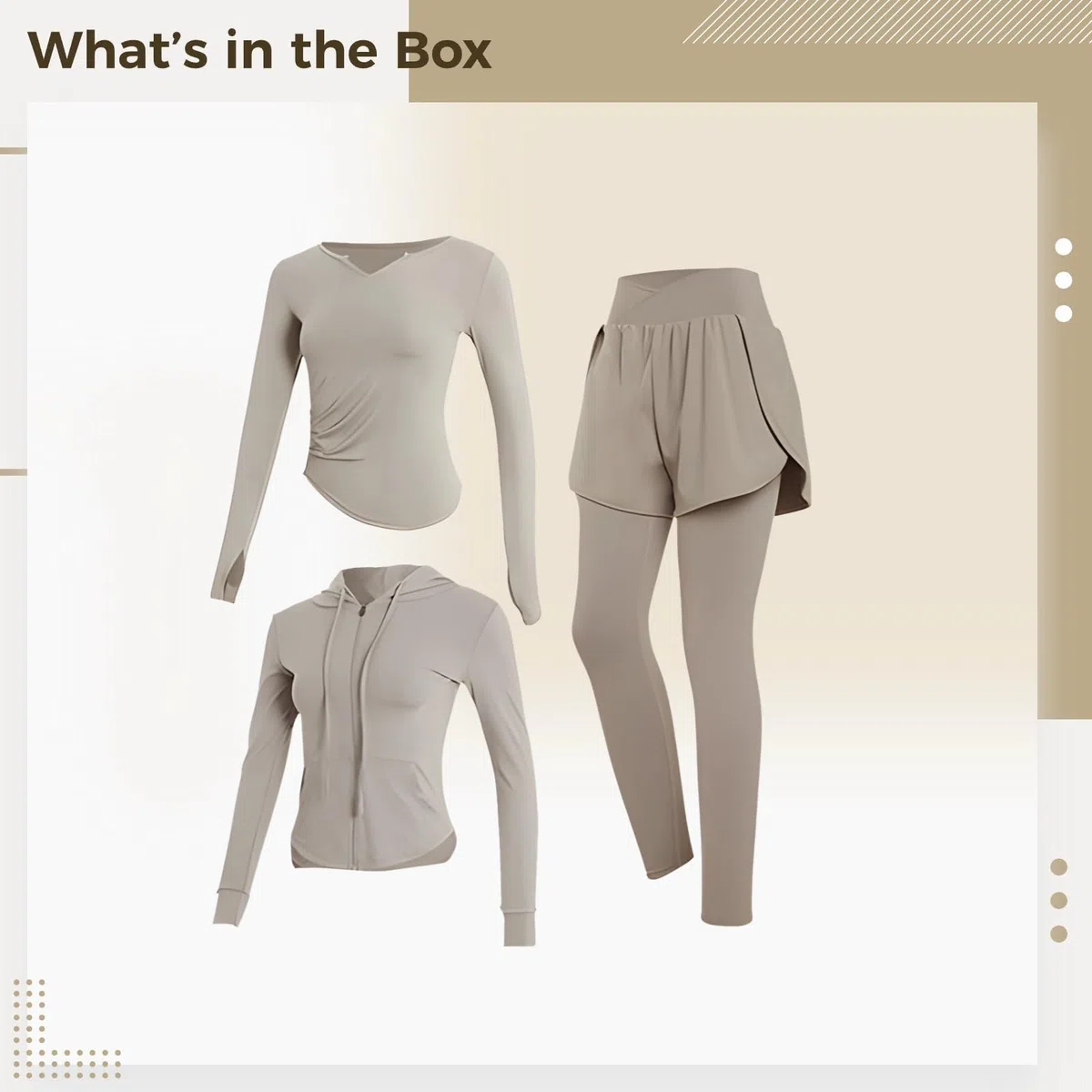 Conjunto de 3 piezas de fitness para mujer, chaqueta XXL, leggings y pantalones cortos, tela transpirable antibolitas, perfecto para gimnasio y yoga, Gris, talla única