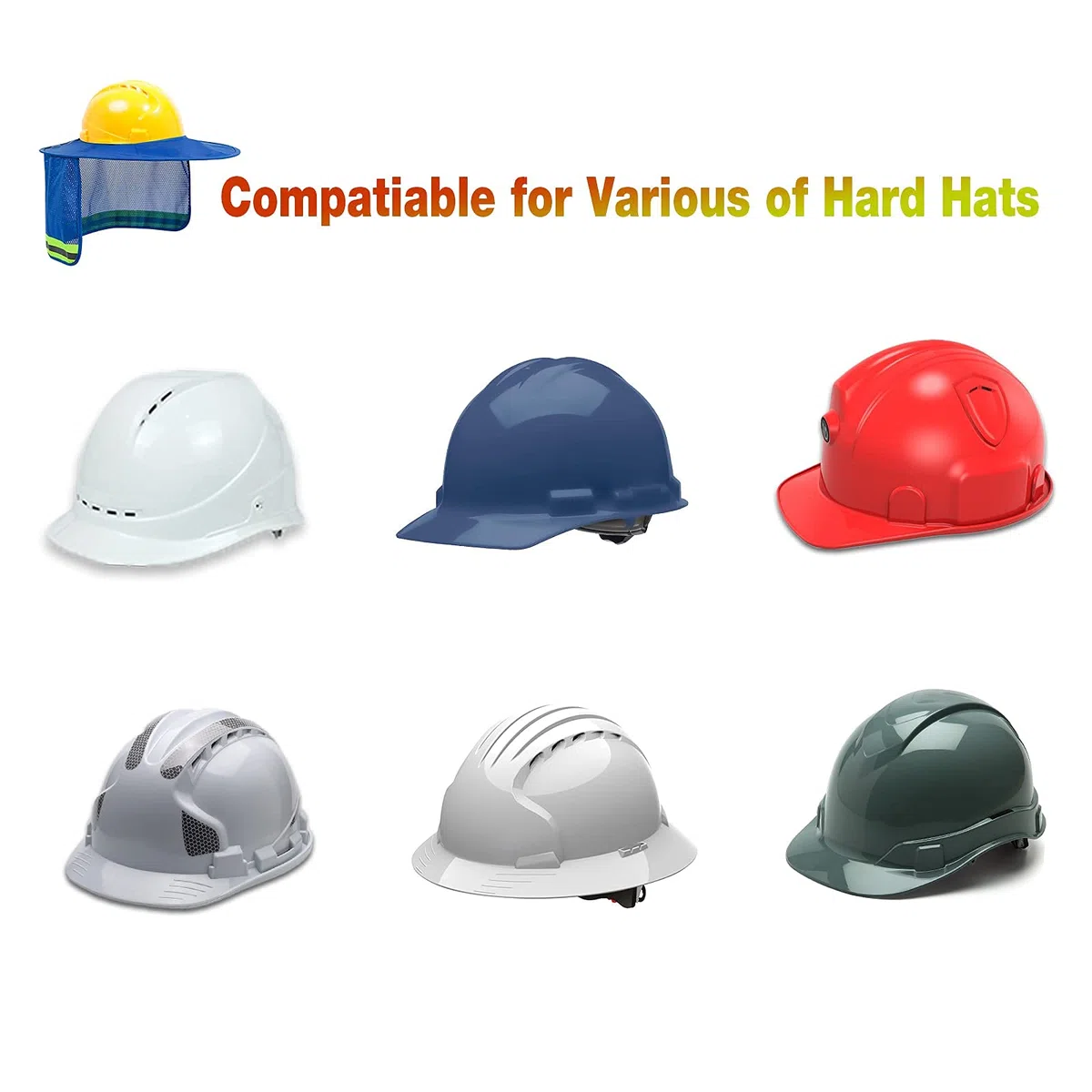 Parasol para casco duro, visera de alta visibilidad para el cuello con tira reflectante, accesorios para cascos, ala completa, hombre y mujer (casco duro no incluido), azul, paquete de 4
