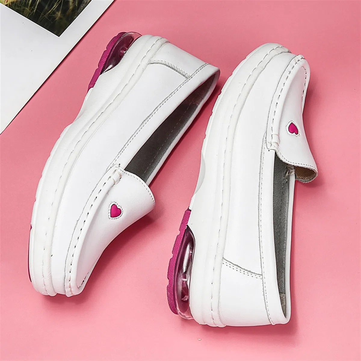 Zapatos de Trabajo de Chef para Mujer, Antideslizantes, de enfermería, Blancos, cómodos, de Cuero, sin Cordones, Planos para Enfermera de Hospital.