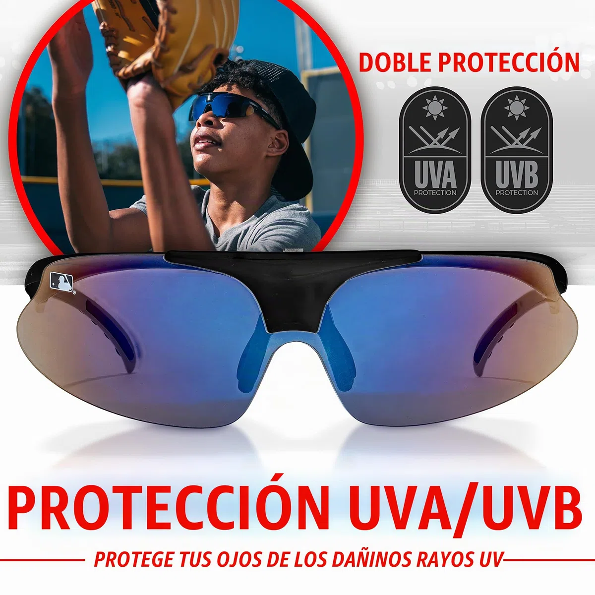 Franklin Sports MLB - Gafas de sol de béisbol y sóftbol para niños y adultos - Gafas de sol deportivas ligeras para protección UV, color negro