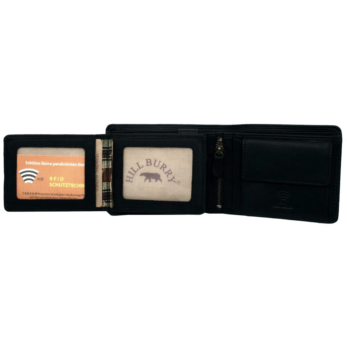 Cartera de piel para hombre y hombre, con protección RFID, con compartimento para monedas y relieve, monedero de piel auténtica (marrón vertical, moto, Harley Davidson), Negro , Querformat