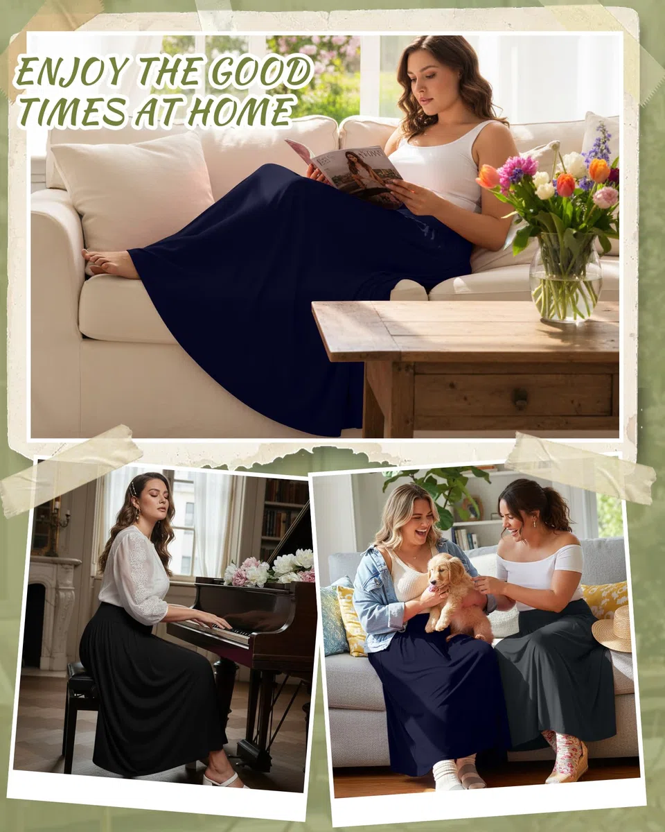 Ficerd Pack de 3 Faldas Largas Maxi Tallas Grandes para Mujeres Curvas Corte en A Cintura Alta Faldas de Verano con Bolsillos