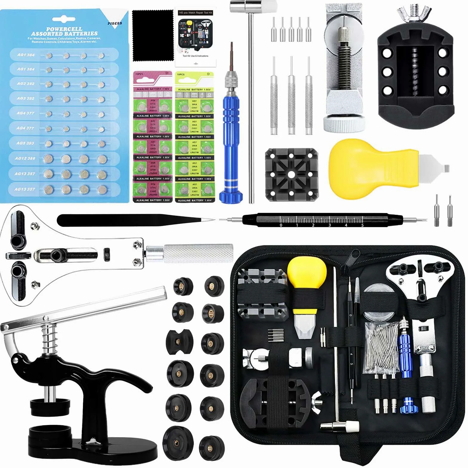 Kit Reparación Relojes, GLDCAPA Kit Profesional de Reemplazo de Baterías de Relojes, Kit de Herramienta de Remoción de Eslabones de Relojes, Juego de Prensa de Relojes con 60pcs de Baterías de Relojes