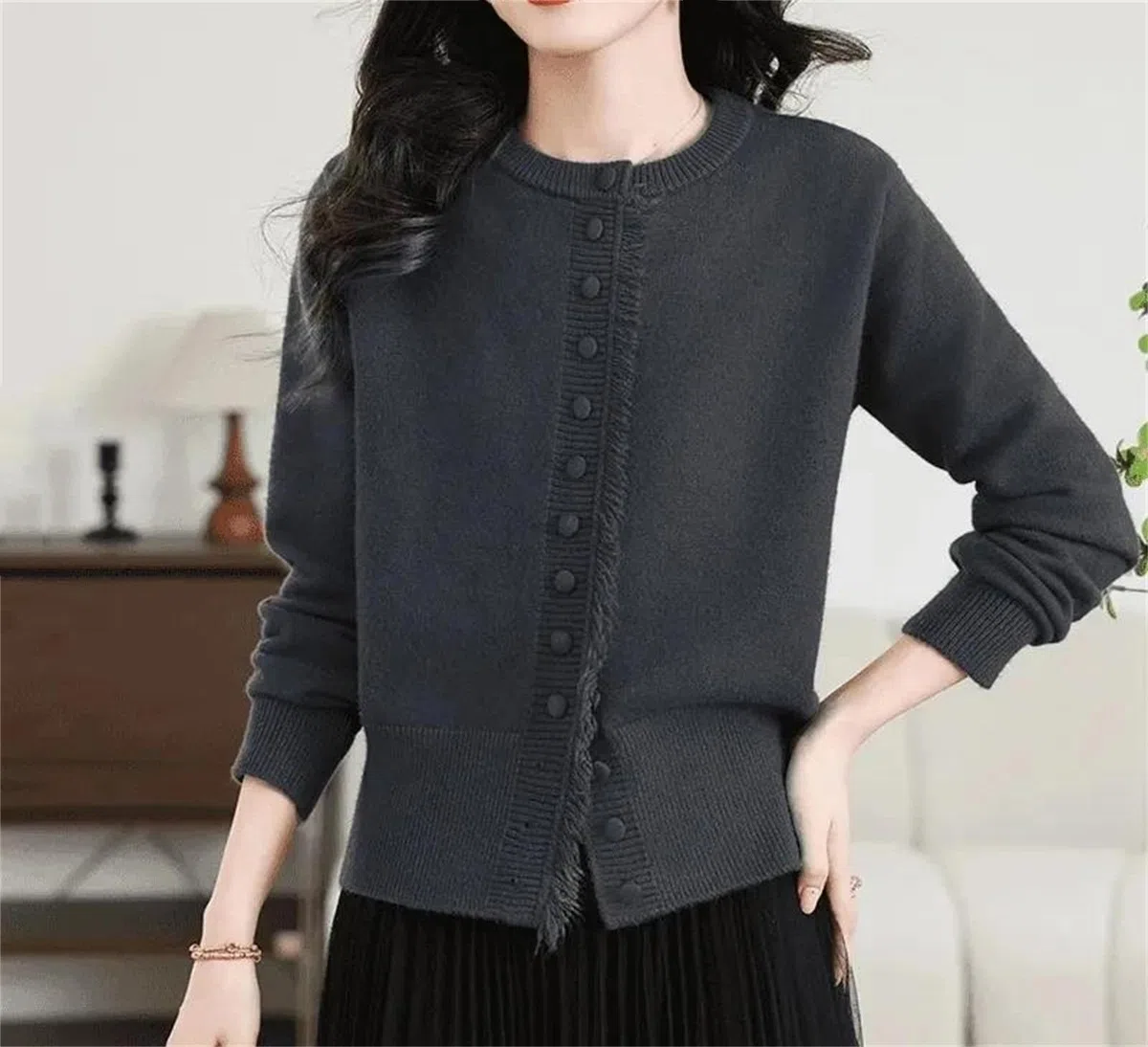 Suéteres tipo cárdigan para mujer, con borlas, cuello redondo, botones, holgados, de punto, para otoño e invierno, chaquetas casuales de manga larga