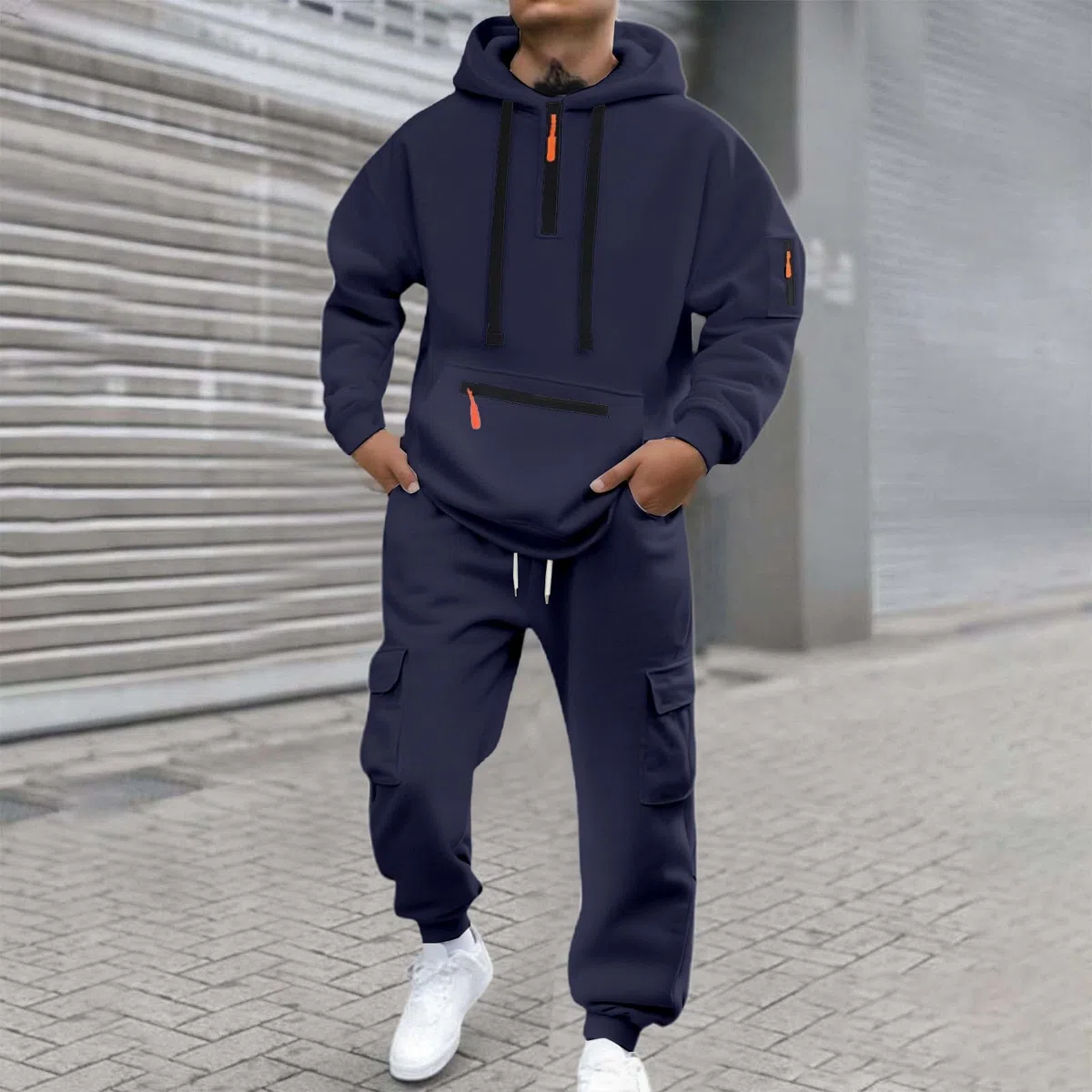 Conjunto genérico de chándal para hombre, 2 piezas, algodón, chándal completo, con capucha, pantalones, gimnasio, entrenamiento, correr, confort óptimo, A126