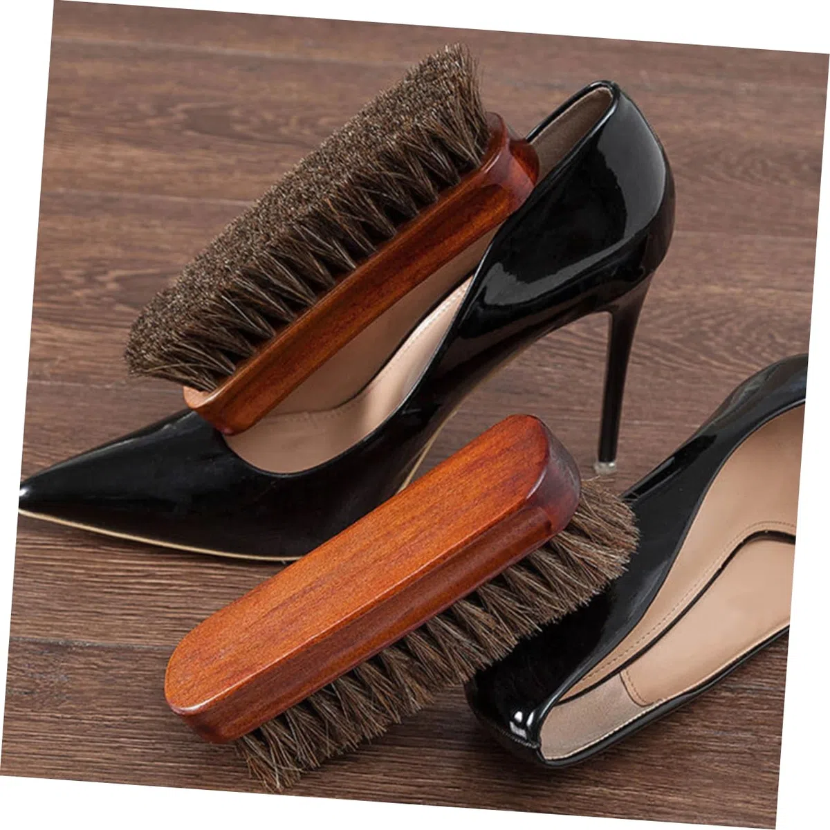 Veemoon Cepillo De Madera para Limpiar Zapatos Cepillo De Pelo De Caballo Cepillo De Limpieza Cepillo Pequeño para Cuero Cepillo De Pelo De Caballo para 2 Piezas x 4