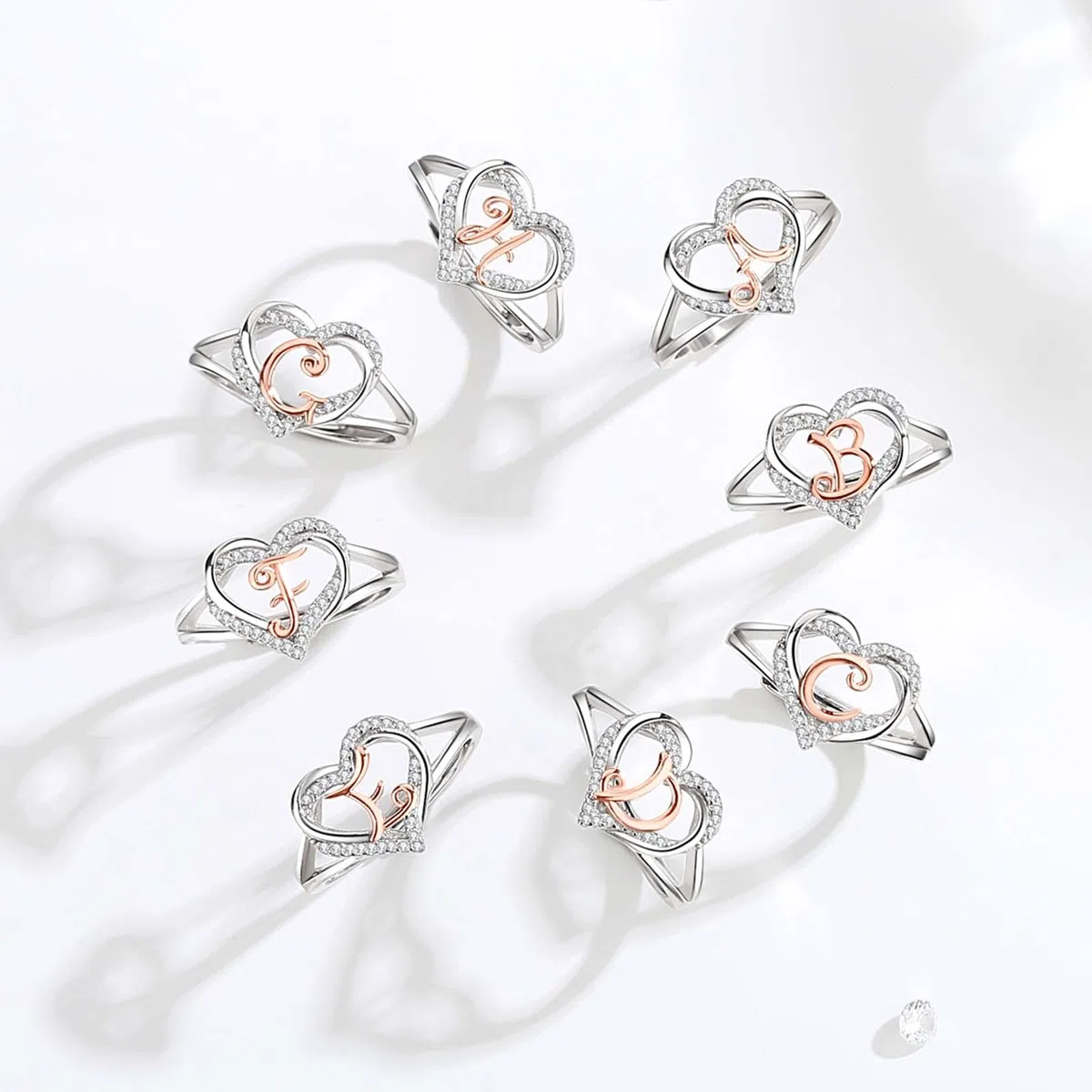 INFUSEU Anillo Iniciales, Plata de Ley 925 Anillos Abiertos Letras Forma Corazón Nombre Inicial Alfabeto A-Z Joyería Personalizada Ajustable Regalos para Mujeres Damas Niñas