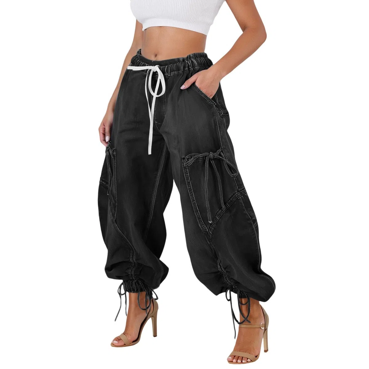 Genérico Vaquero Push Up Mujer Skinny,Pantalones Vaqueros Tobilleros Rectos con Cintura EláStica Y CordóN Ajustable CóModos Y Holgados
