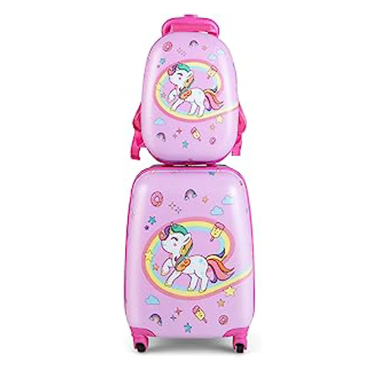 GOPLUS Maleta Infantil, Equipaje de Viaje con Mochila, Equipaje Infantil, Juego de Mochila y Maleta, Gran Capacidad y Ruedas, 16 '' Maleta + 12 '' Mochila